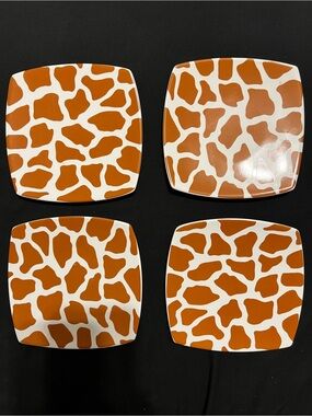 222 FIFTH Giraffe Orange BREAD or SNACK plates 6” square set of 4